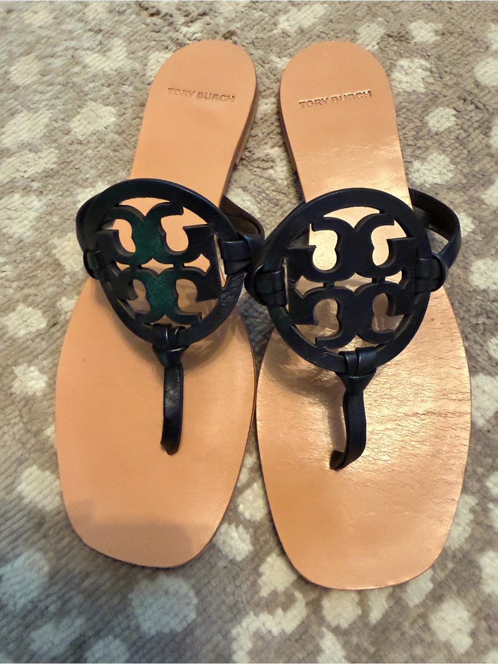 Tory Burch Black Miller Leather Thong Sandals